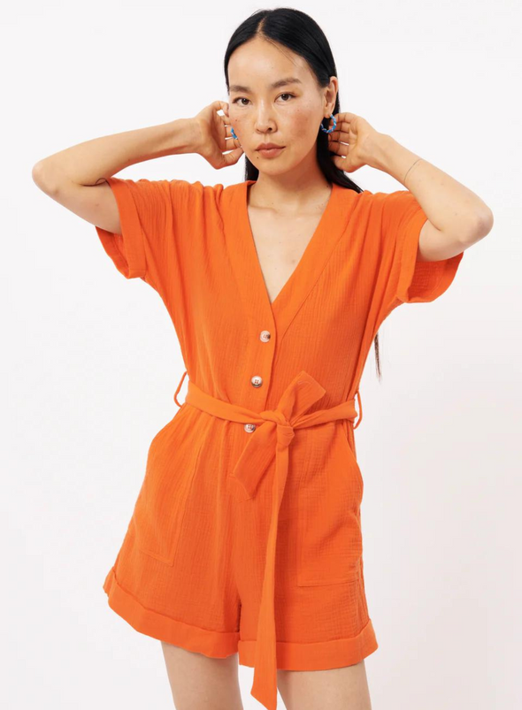 Lika Tie Waist Playsuit in Orange from FRNCH