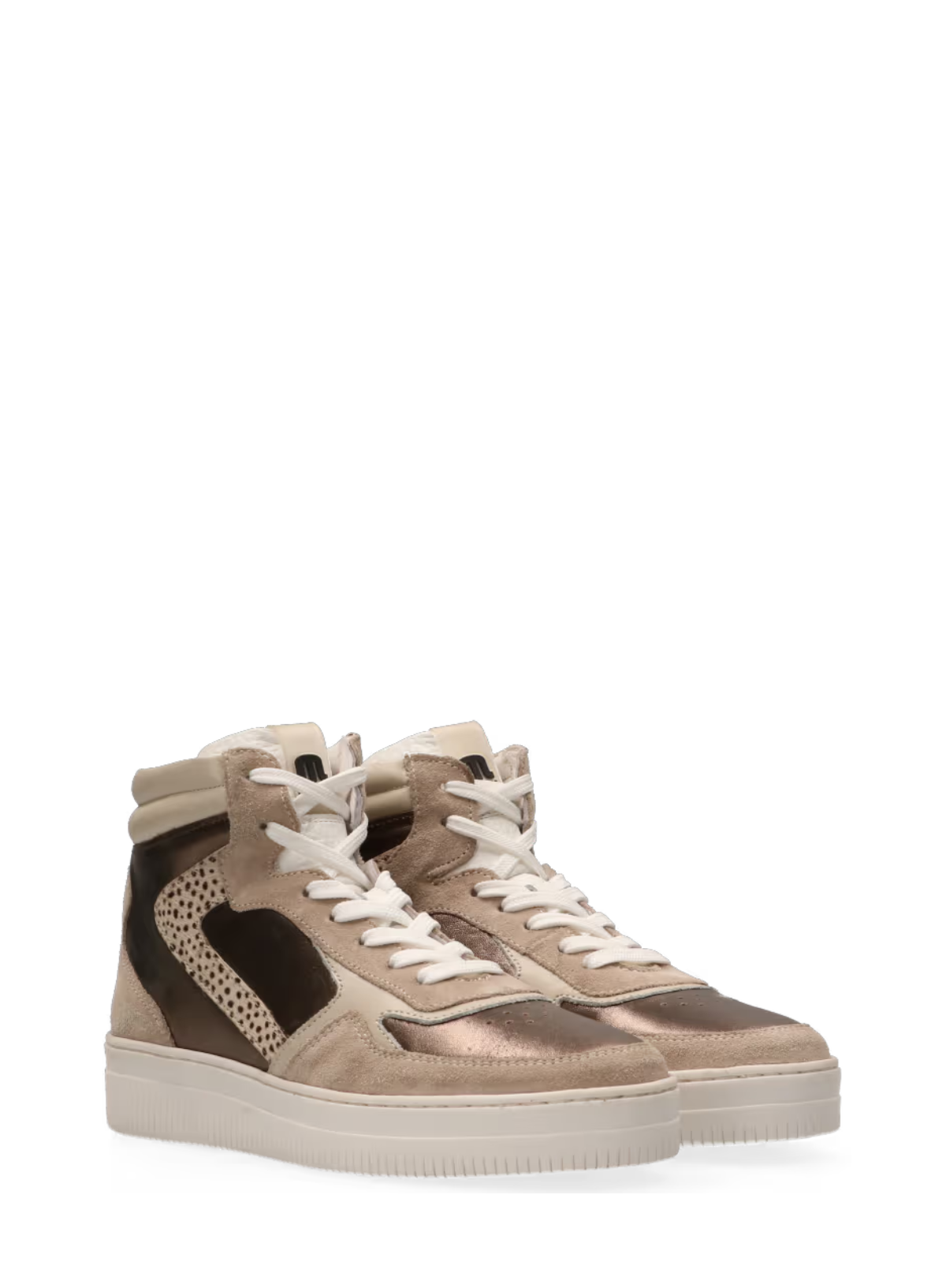 Mona Leather Metallic Hi Top Trainers in Beige/Bronze/Pixel from Marut