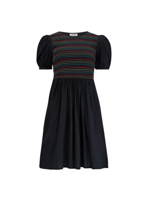 Antoinette Shirred Dress in Black Rainbow Shirring from Sugarhill