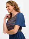 Brielle Midi Shirred Dress in Washed Navy ZigZag Shirring from Sugarhill