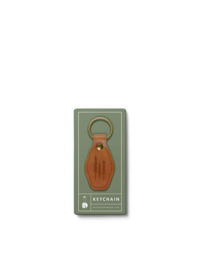 Evergreen Trees Leather Keychain from Ruff House Print Shop