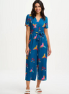 Kristie Cropped Jumpsuit in Teal Rainbow Parrots from Sugarhill