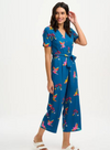 Kristie Cropped Jumpsuit in Teal Rainbow Parrots from Sugarhill