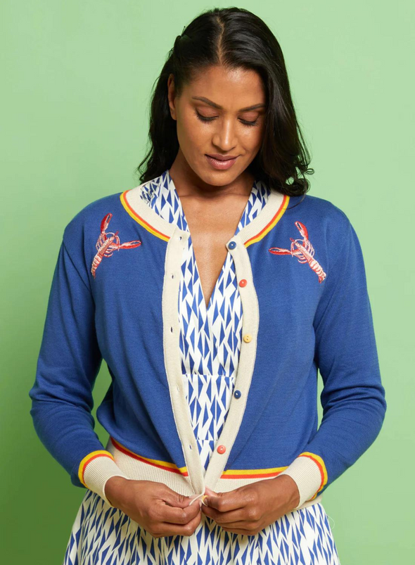 Vera Small Embroidery Cardigan in Blue Lobsters from Palava