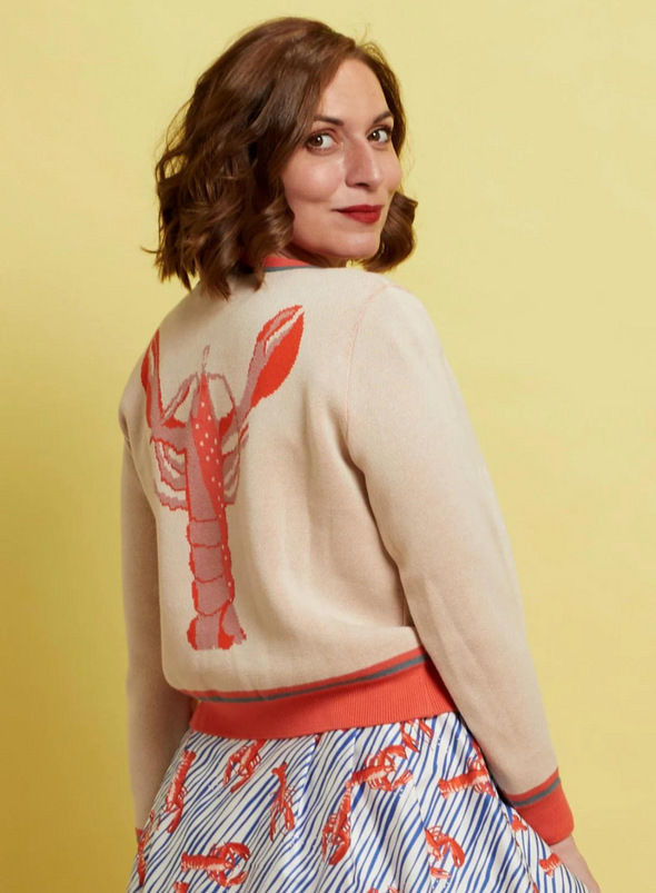 Vera Large Embroidered Cardigan in Pink and Cream Lobster from Palava
