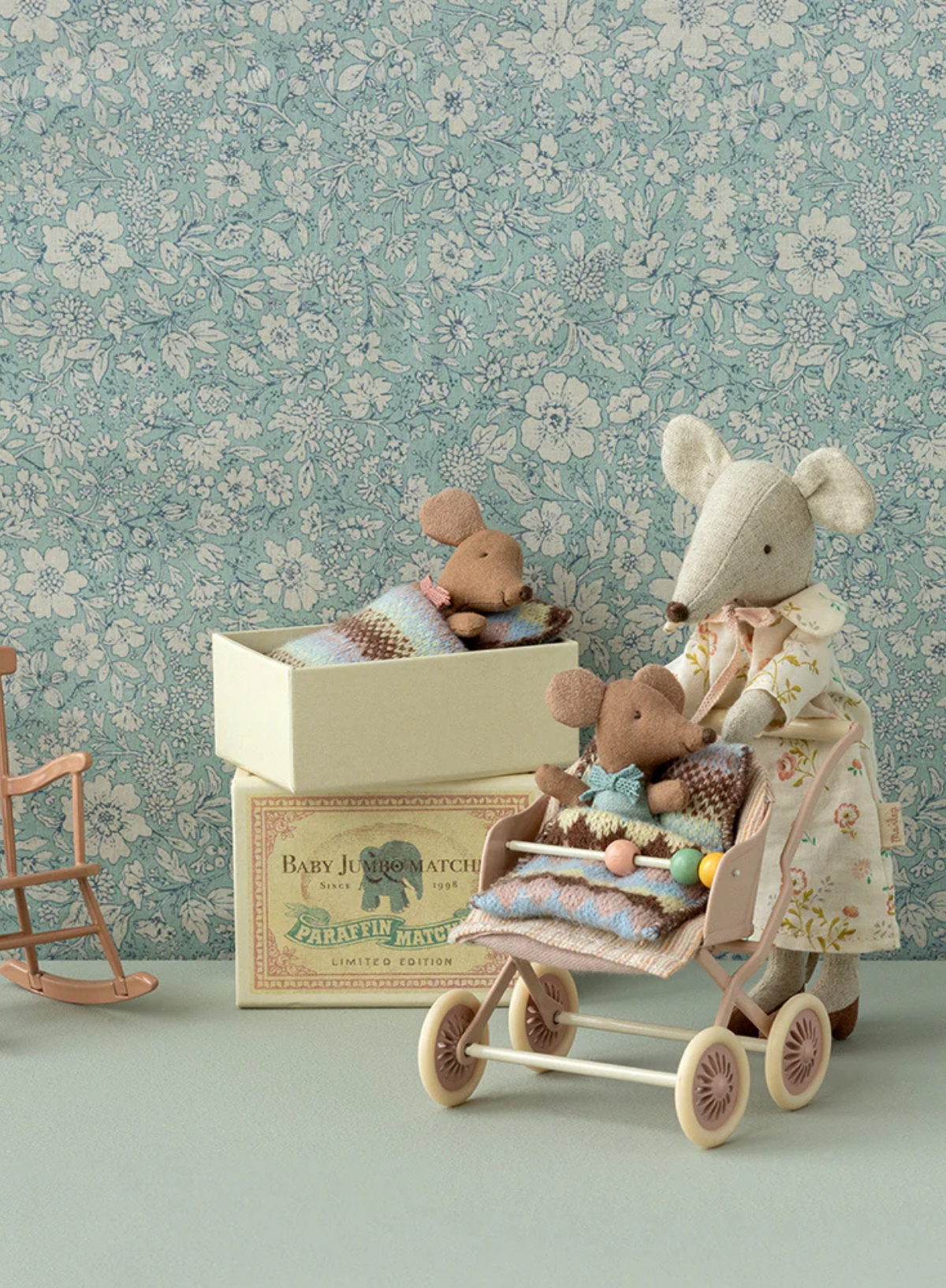 Maileg Mouse - Sleepy Wakey Baby in Matchbox wearing Blue