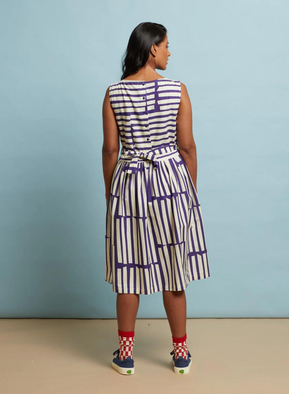 Mabel Dress in Navy Box Stripe from Palava