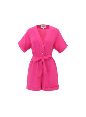 Lika Tie Waist Playsuit in Fuchsia from FRNCH