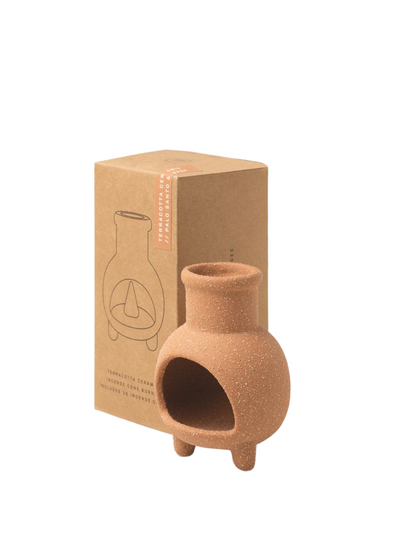 Chiminea Ceramic Incense Cone Holder in Kraft Packaging - Palo Santo & Sage