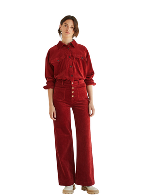 Leandra Button Trousers in Dark Red from Yerse