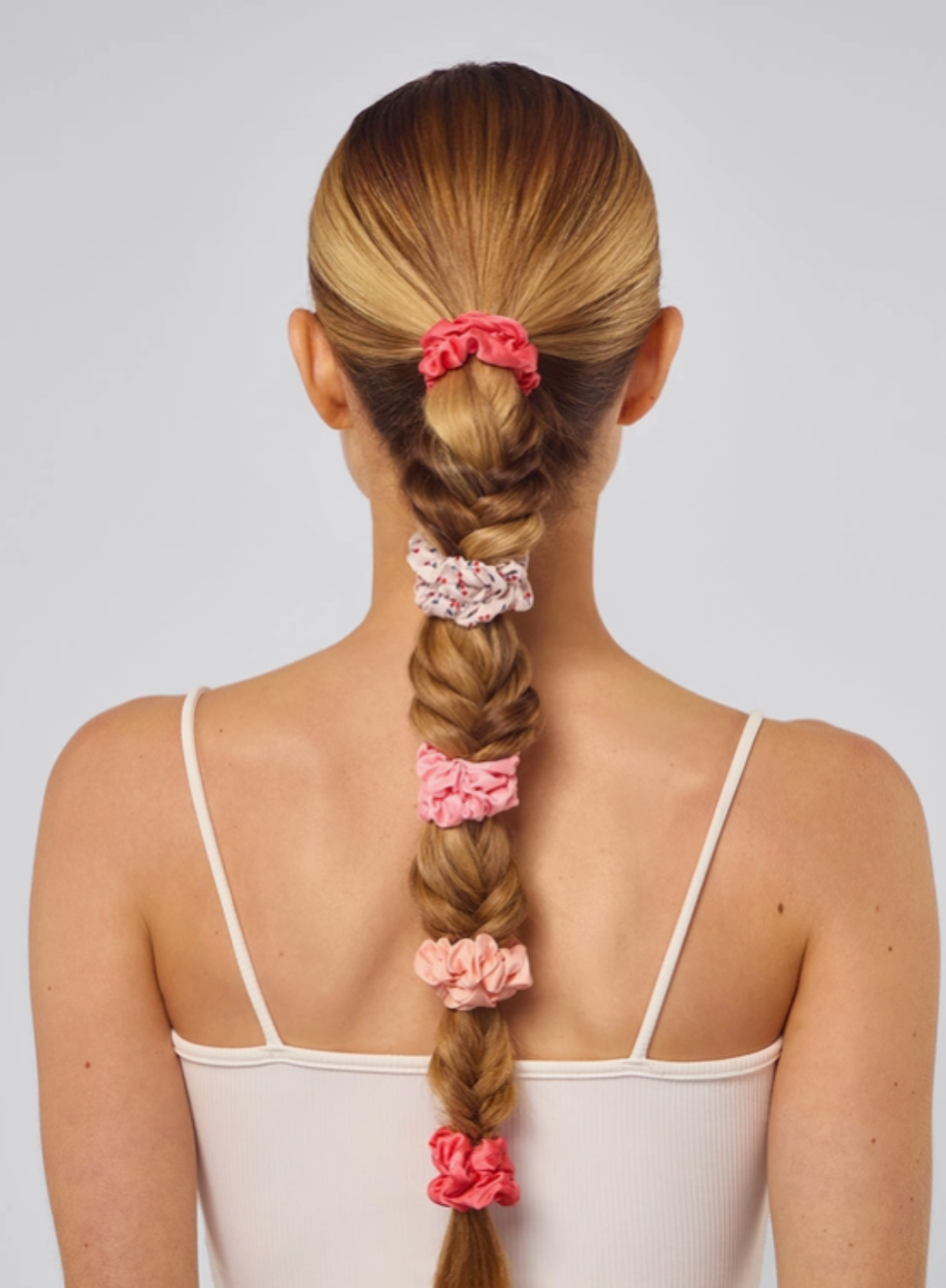 Kitsch Ruched Satin Scrunchies 5pc Set in Cherry Blossom