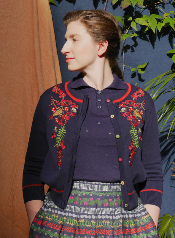 Vera Large Embroidery Cardigan in Navy Berries from Palava