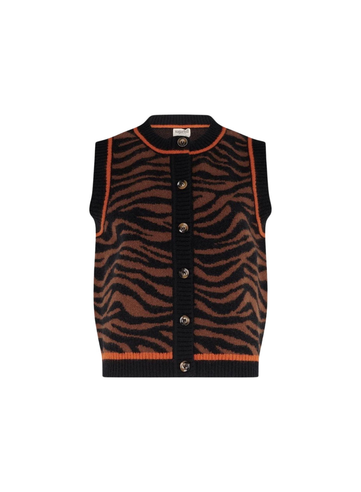 Sugarhill Natalie Knitted Waistcoat in Brown/Black Tiger Print*