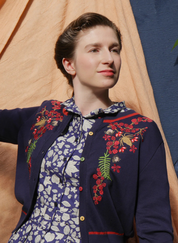 Vera Large Embroidery Cardigan in Navy Berries from Palava