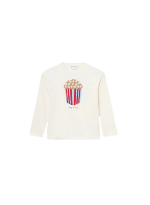 Long Sleeve Popcorn Top in Off White from Compañia Fantastica Mini