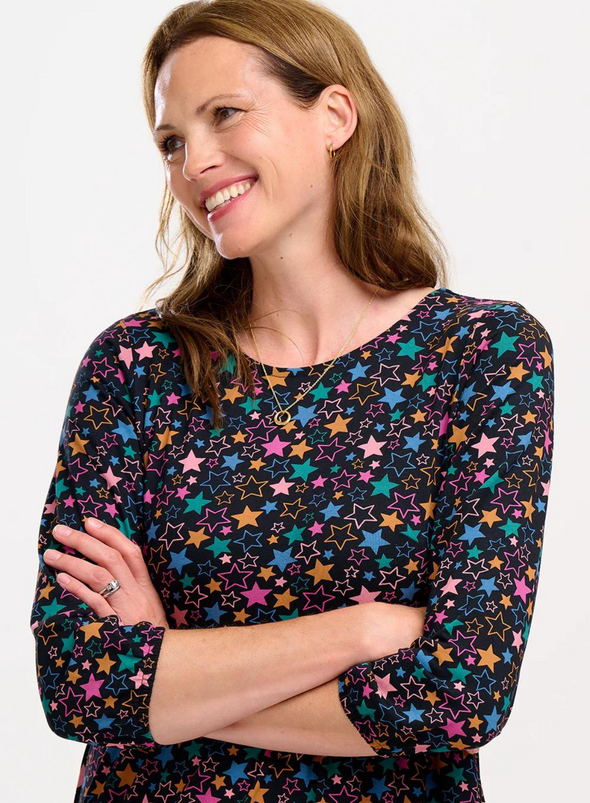 Bakari Jersey Tiered Midi Dress in Black Star Cluster from Sugarhill