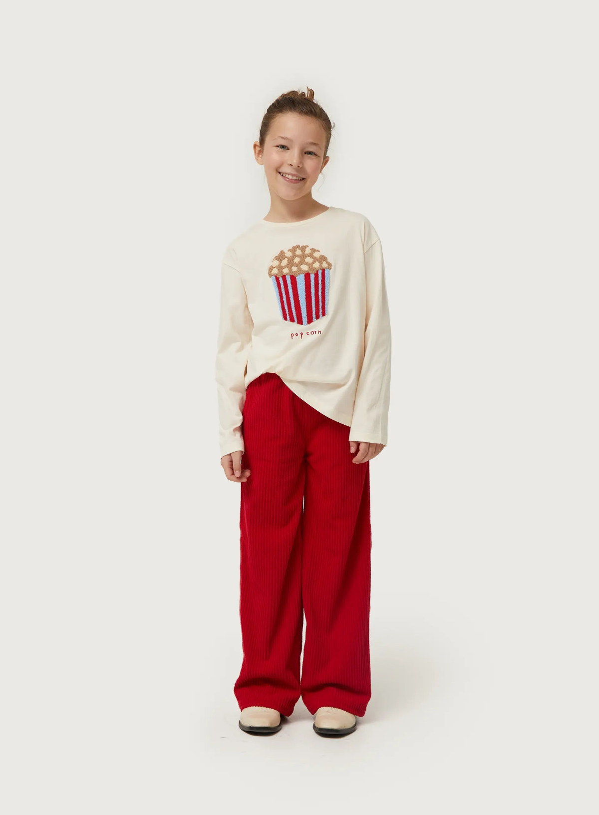 Long Sleeve Popcorn Top in Off White from Compañia Fantastica Mini