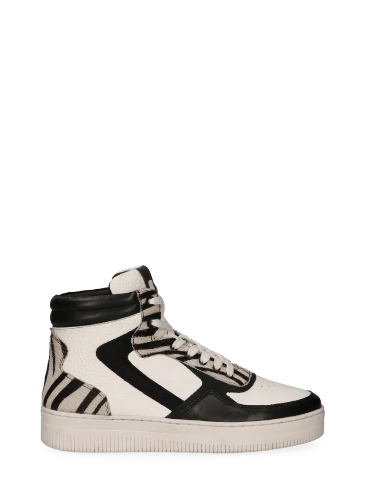 Mona Leather Zebra Hi Top Trainers in Black and White from Maruti