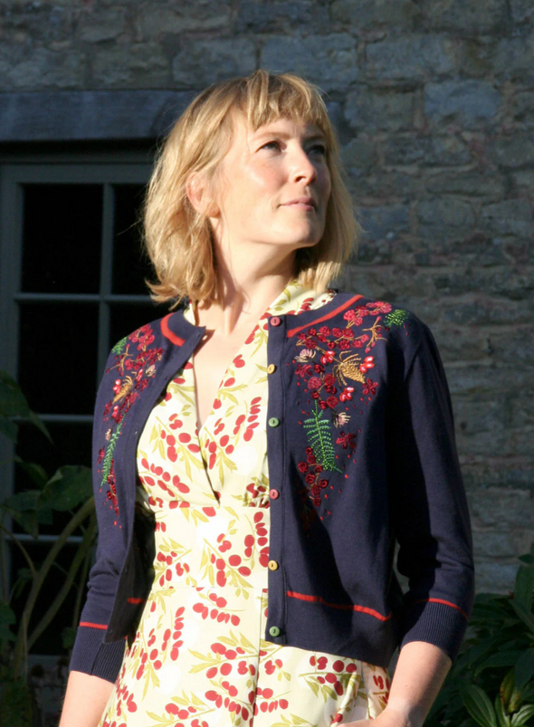 Vera Large Embroidery Cardigan in Navy Berries from Palava