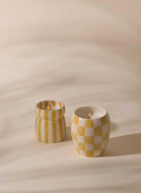 Cabana 6.5oz Ochre Striped Candle - Gold Coast from Designworks Ink