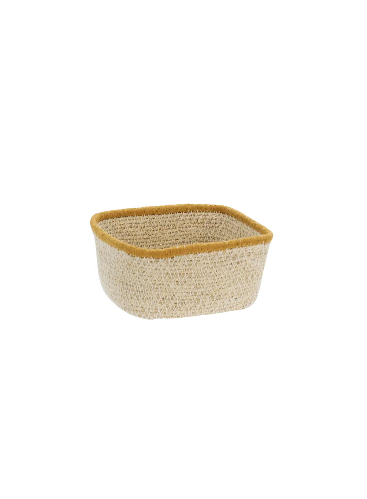 Madam Stoltz Small Square Seagrass Basket White/Yellow