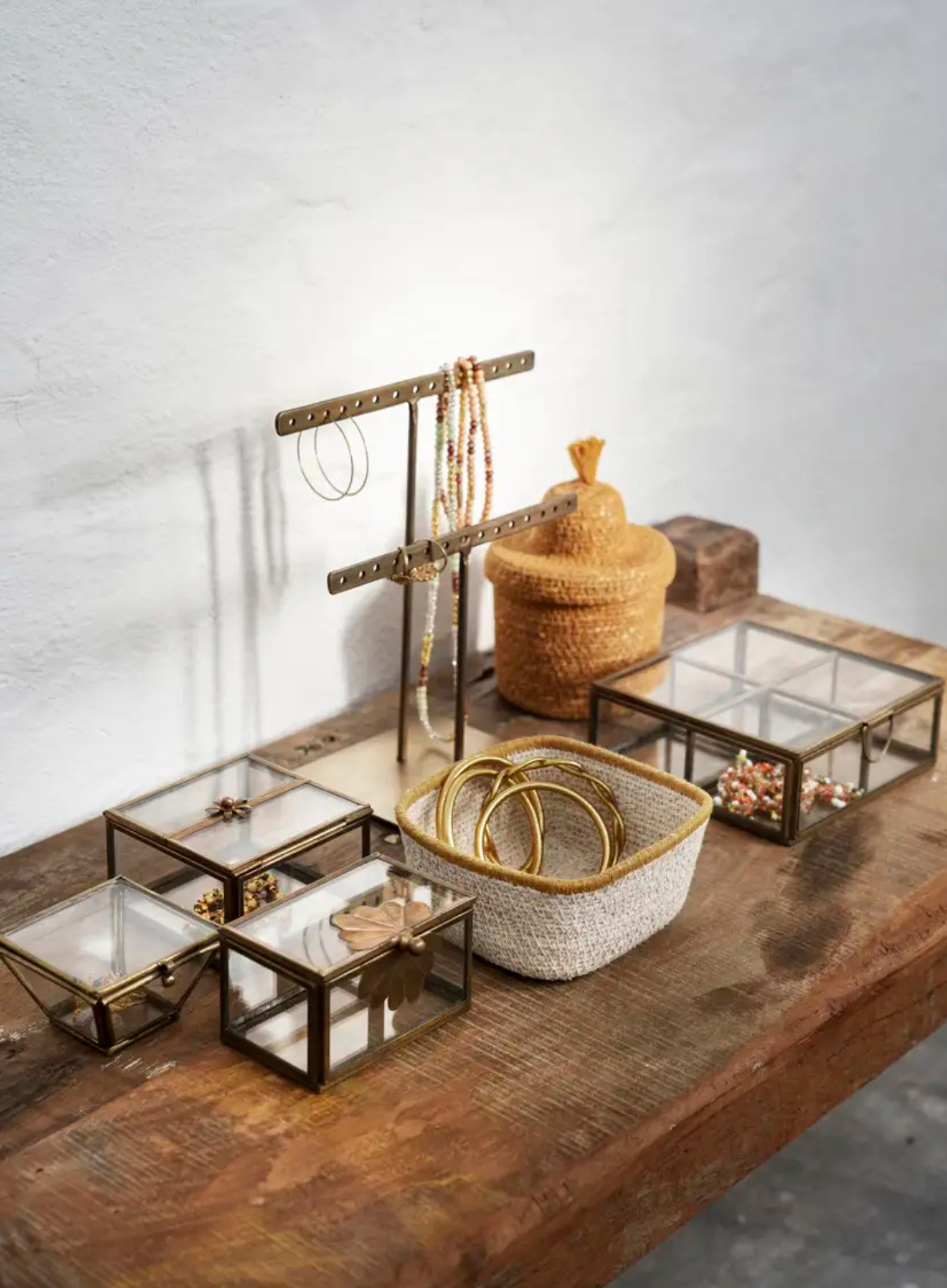 Madam Stoltz Small Square Seagrass Basket White/Yellow