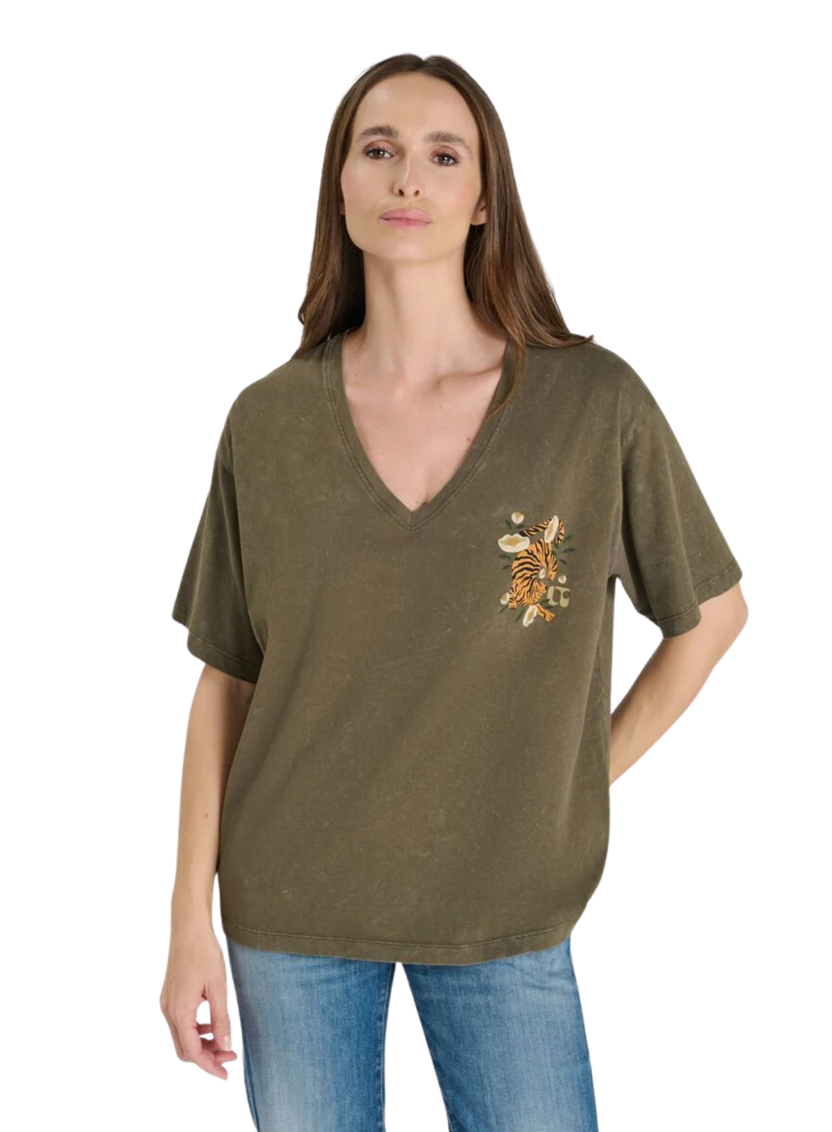 Le Temps des Cerises Arlo Graphic Tee in Moss