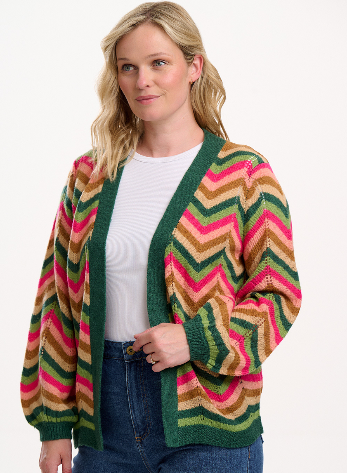Bella Cardigan in Multi, Autumn Chevron from Sugarhill