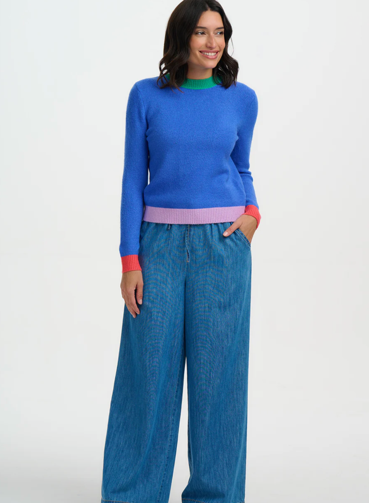 Sugarhill Honor Colour Block Blue Jumper