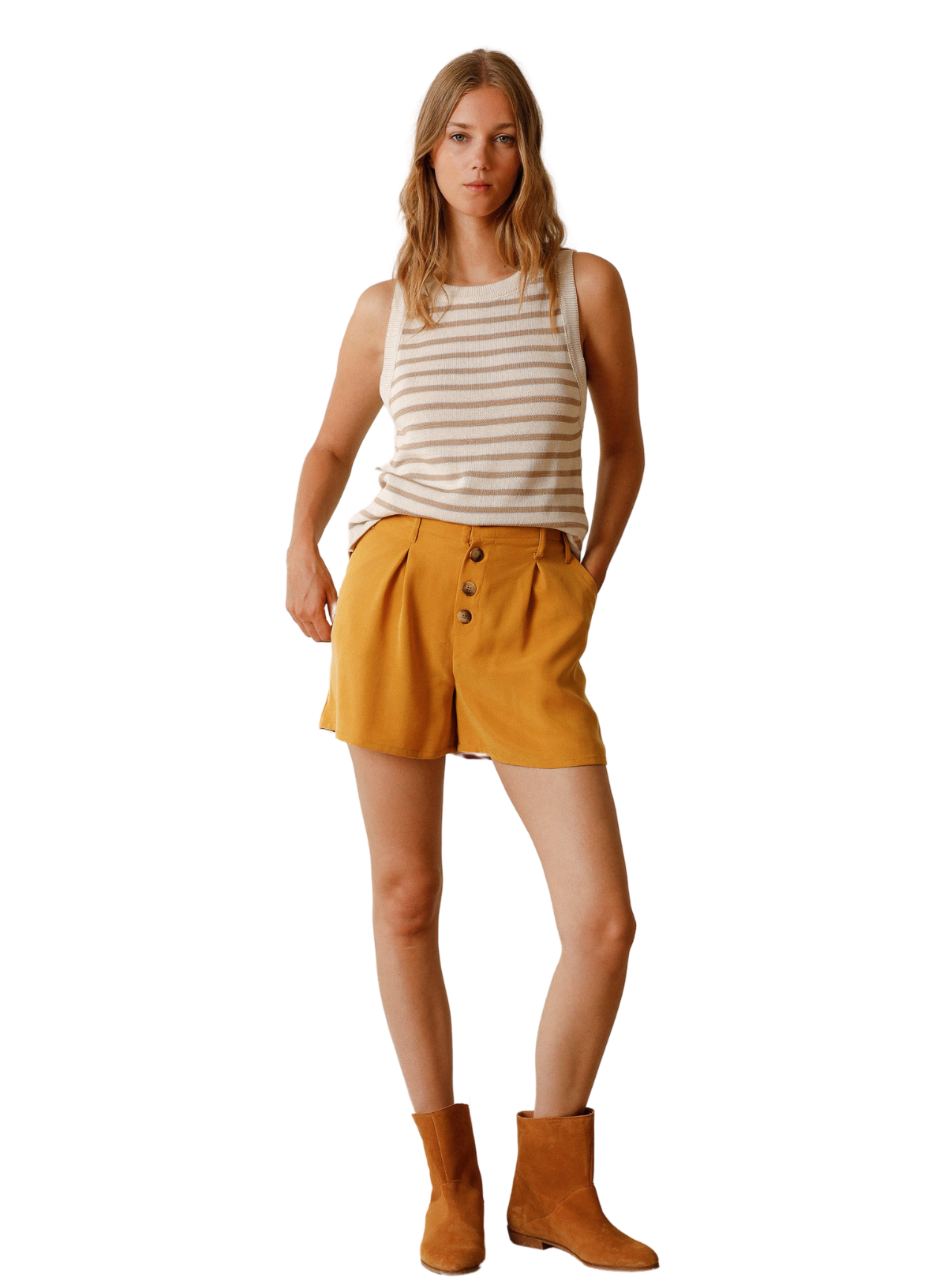 Striped Sweater Top in Beige from Indi & Cold