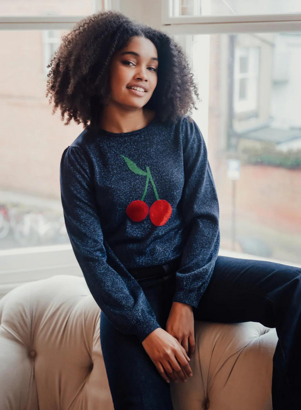Tiff Jumper in Navy Cherry Good from Sugarhill