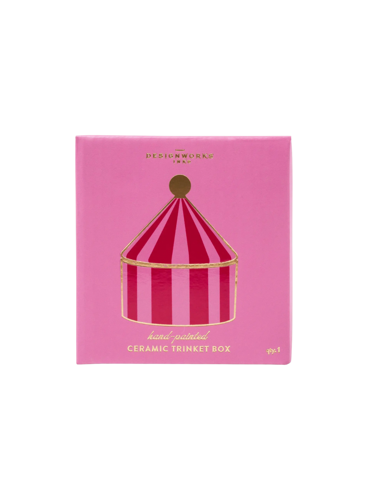 Designworks Ceramic Trinket Box - Pink + Red Stripe