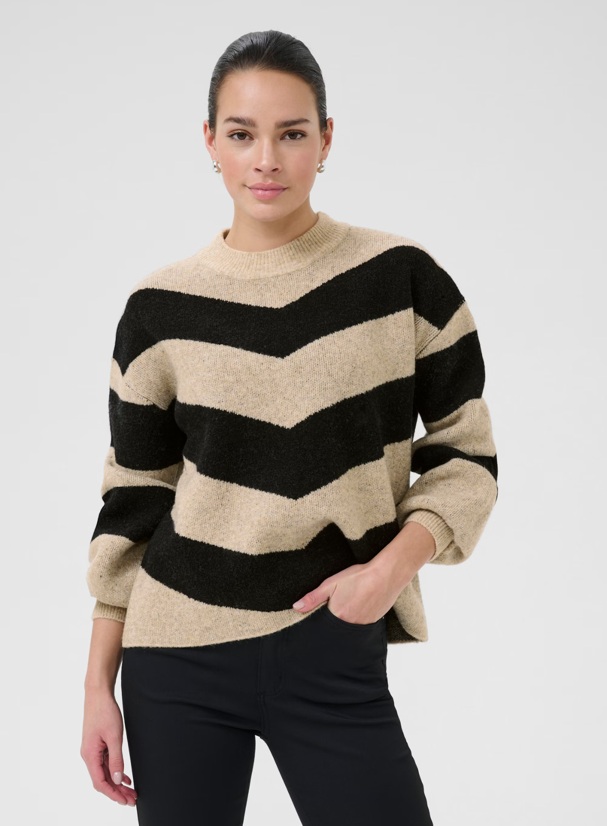 Kaffe Verana Black Feather Grey Melange Chevron Striped Jumper