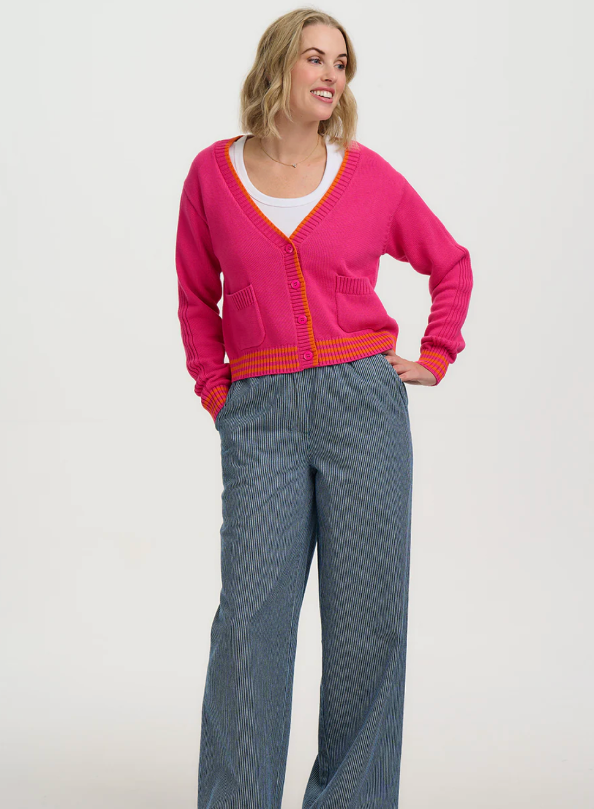 Sugarhill Sigourney Cardigan Pink, Orange Highlights