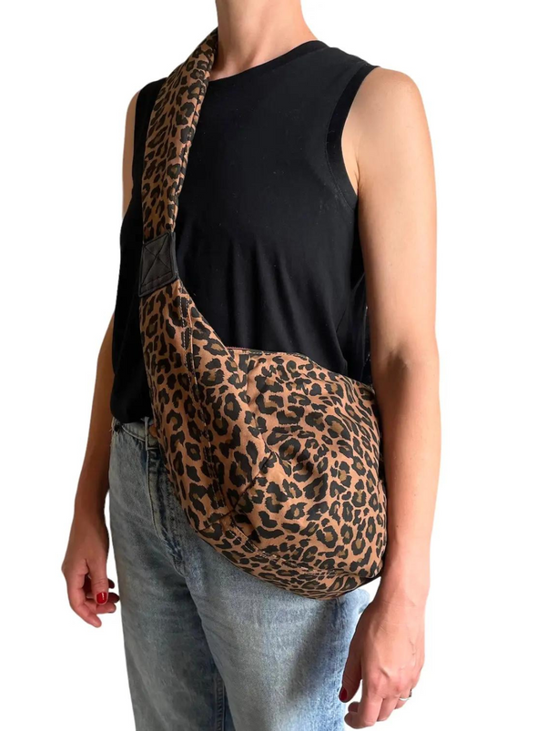 Large Leopard Print Sling Bag in Dark Brown from Sixton