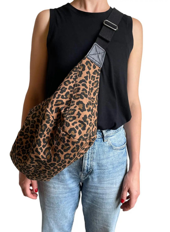 Large Leopard Print Sling Bag in Dark Brown from Sixton