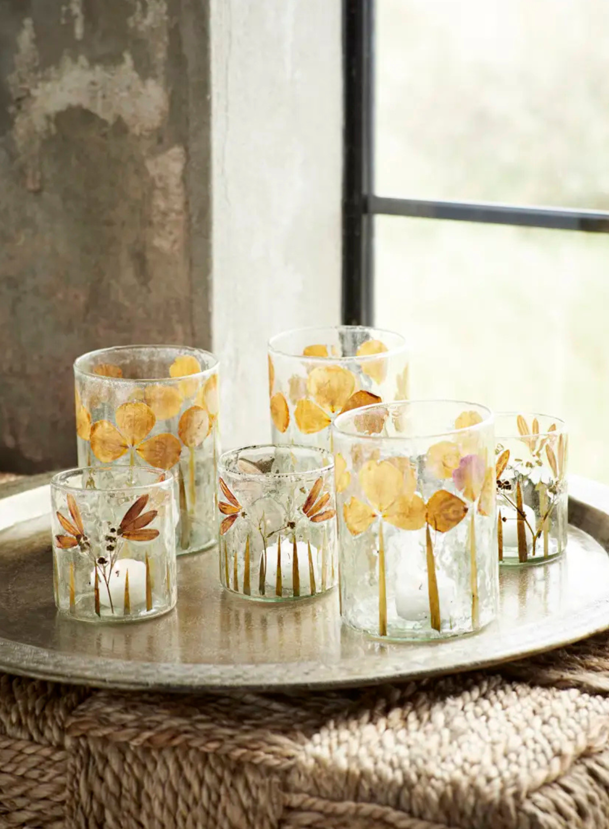 Madam Stoltz Flowered Glass Votive