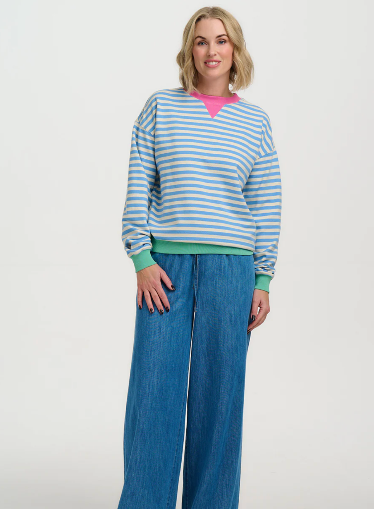 Sugarhill Lucia Off White Blue Pink Stripes Sweatshirt