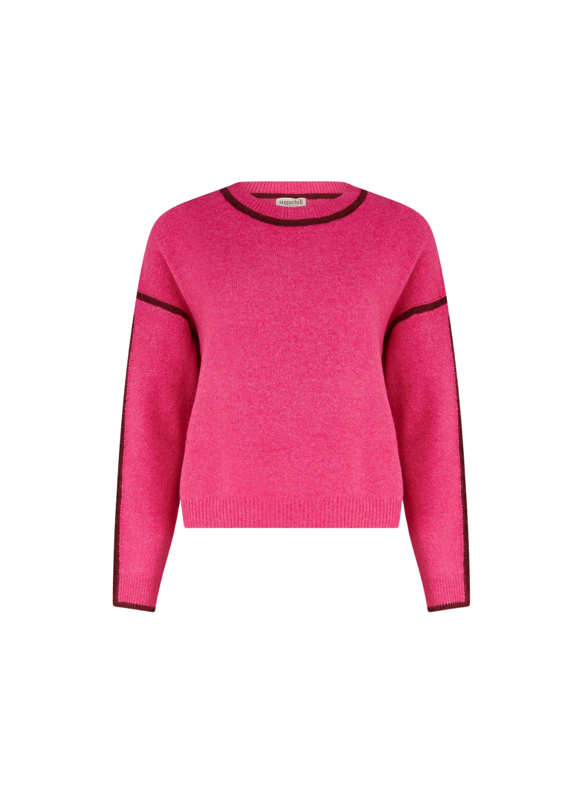 Sugarhill Rozalia Jumper in Hot Pink with Burgundy Trim