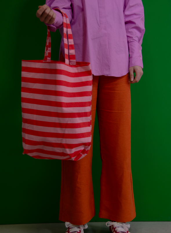 Cotton Bag Stripes in Poppy Red + Litchi from Kado Design