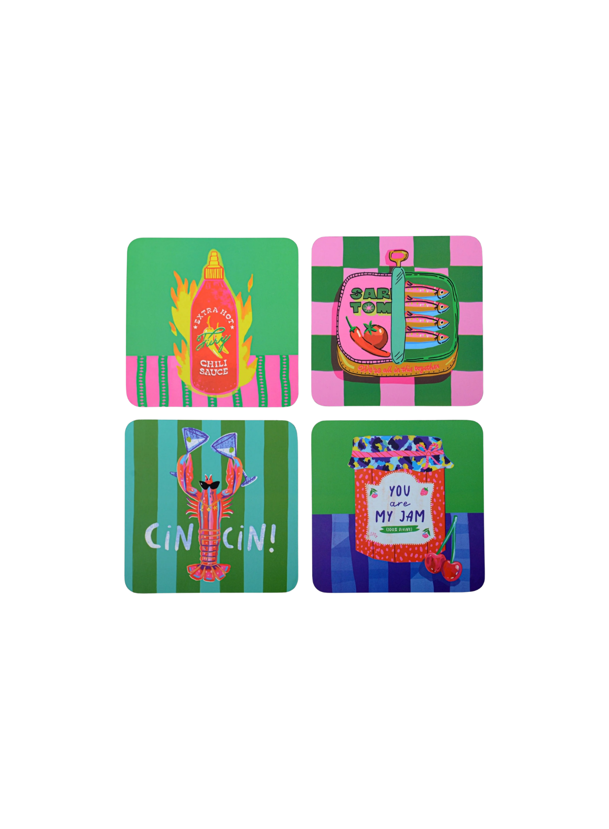 Designworks Ink Hijinx Set of 4 Coasters Foodie