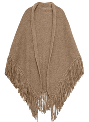 Beige knitted shawl with fringes on a white background