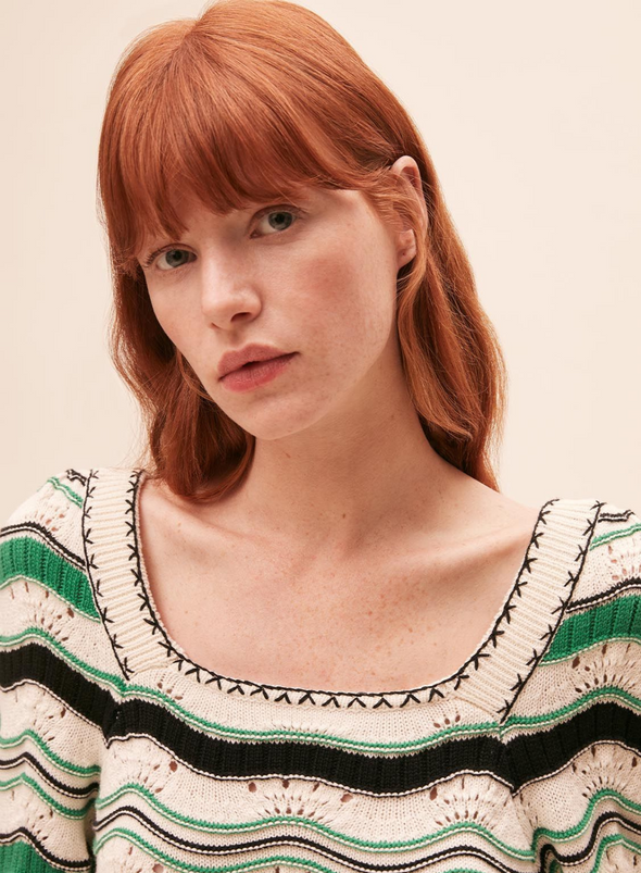Patrici Knit Top in Green Stripes from Suncoo