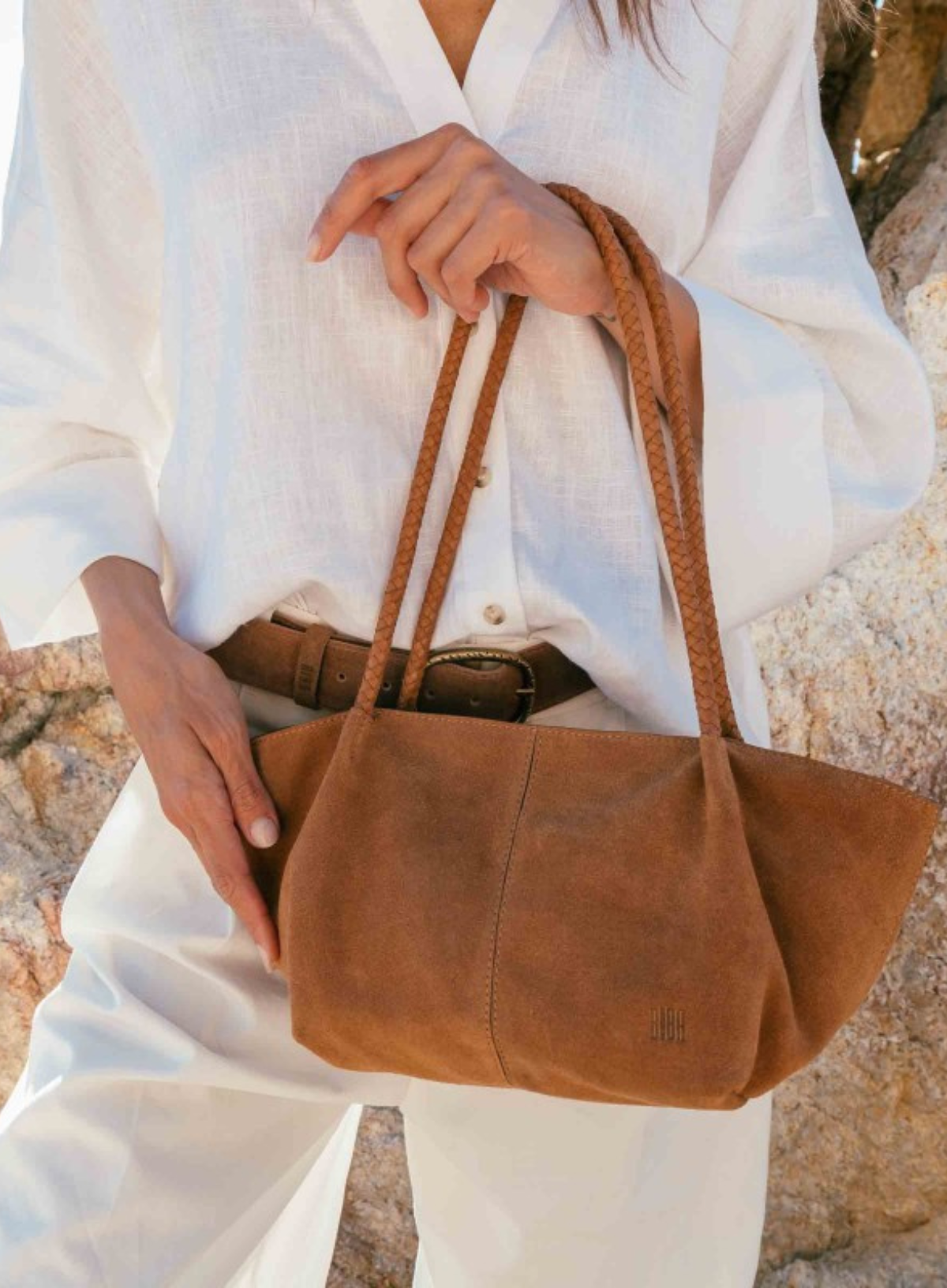 Biba Shoulder Bag Somerville in Suede Tan