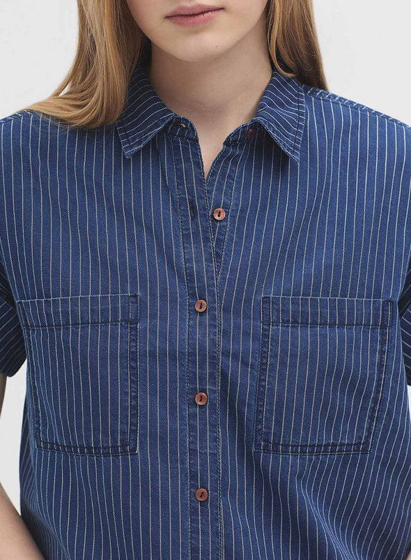 Striped Denim Shirt in Dark Denim from Nice Things