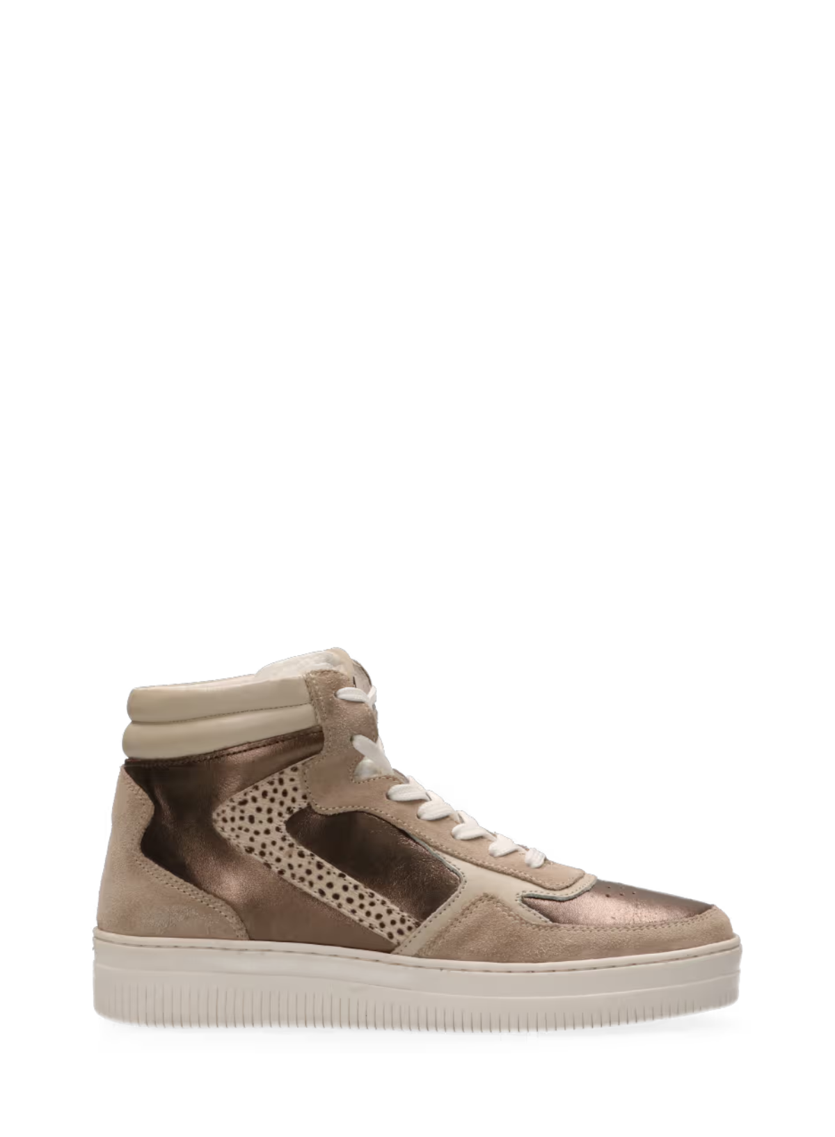 Mona Leather Metallic Hi Top Trainers in Beige/Bronze/Pixel from Maruti