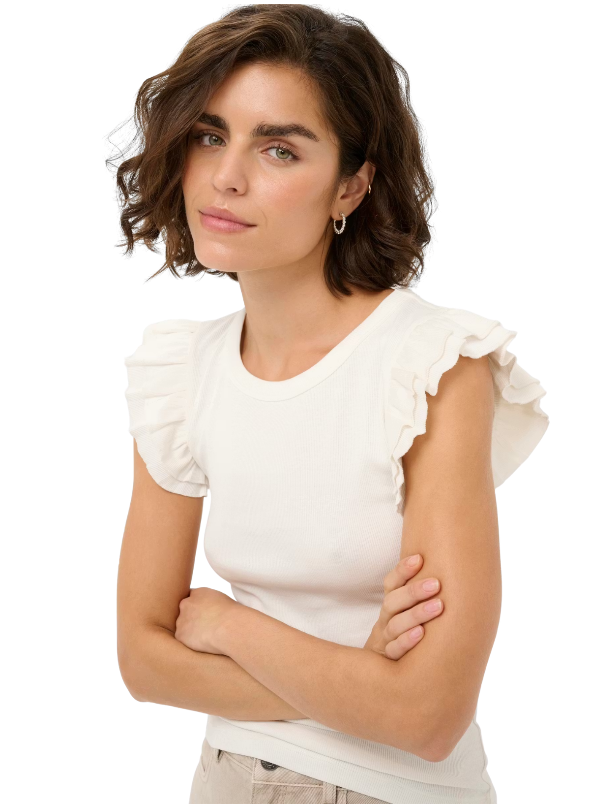 Kaffe Carna Flounce Tank Top in White