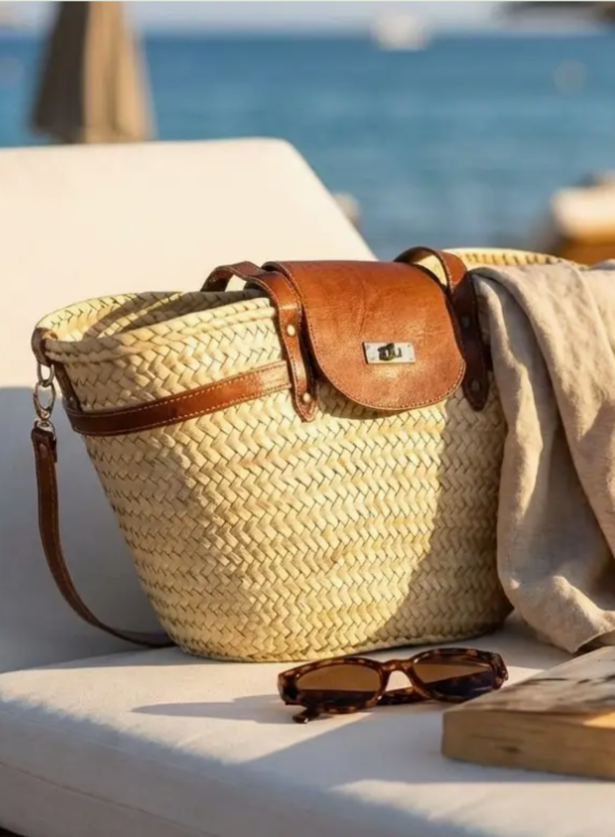 Melecraft Luxury Woven Straw Tote - Leather Trim & Canvas Liner