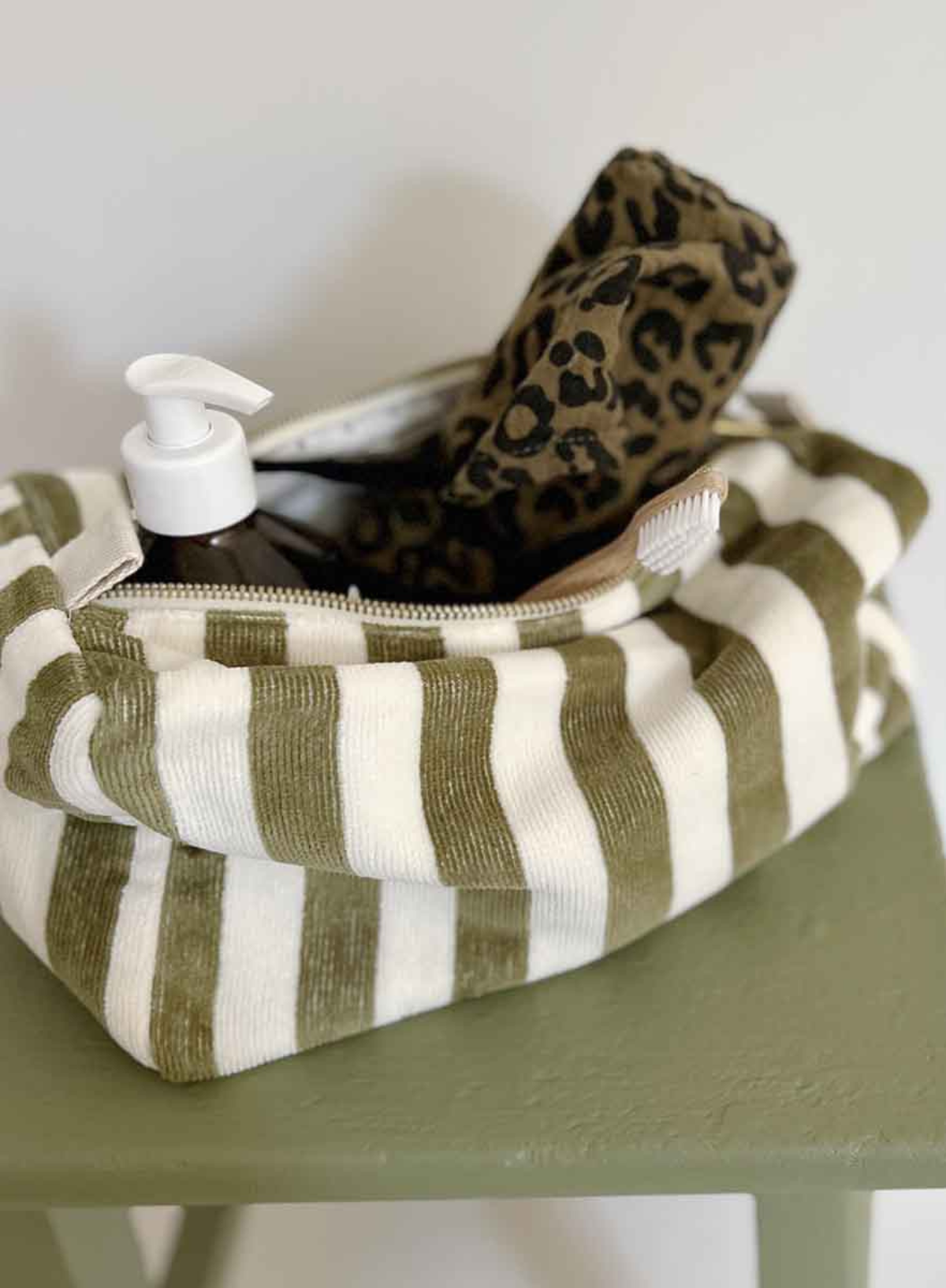 Rose in April Vic Toiletry Bag Terry Kaki