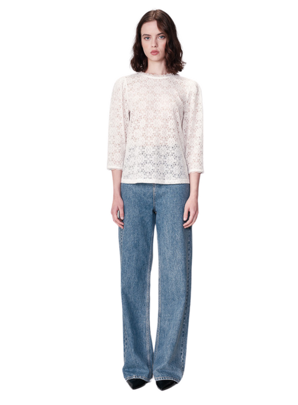 Navy Lace Top in Ecru from Grace & Mila